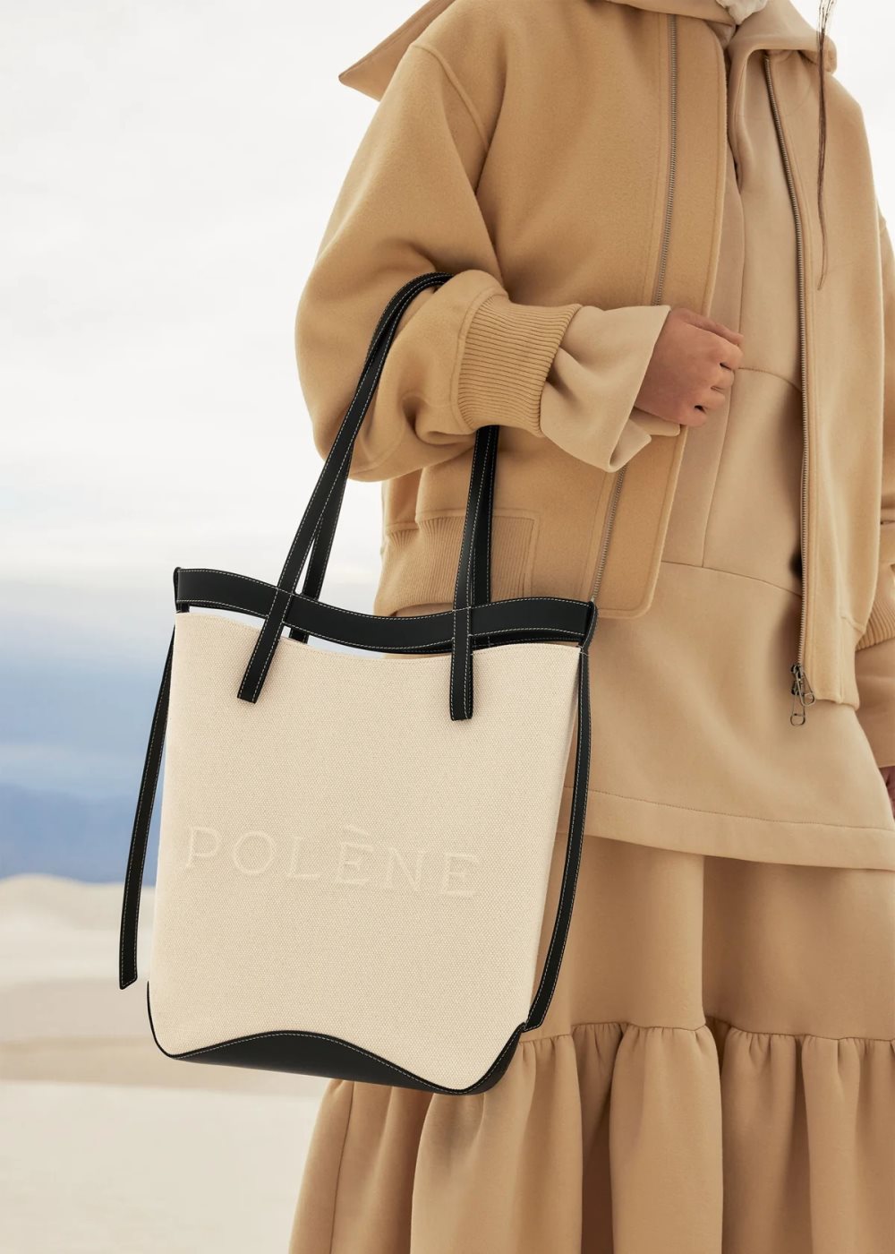 Polene Ilo Borse Tote Beige Nere | ITALIA U39416