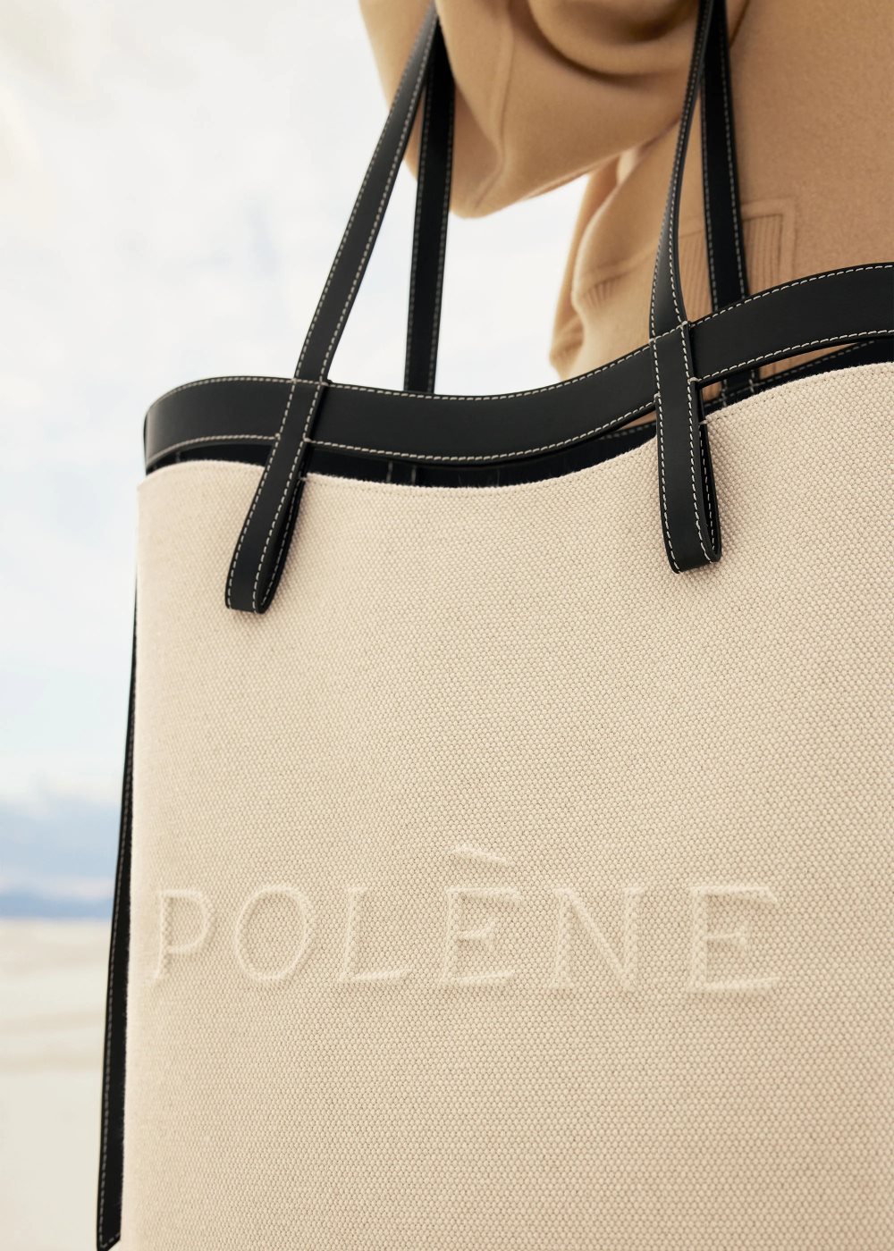 Polene Ilo Borse Tote Beige Nere | ITALIA U39416